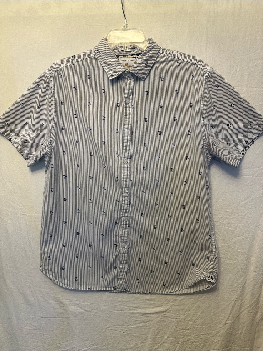 Denim & Flower Ricky Singh Button Down Shirt Men’s Large Palm Tree Blue White
